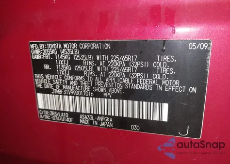 2009 Toyota Rav4 Limited from USA, damaged, VIN JTMBF31V99D017016